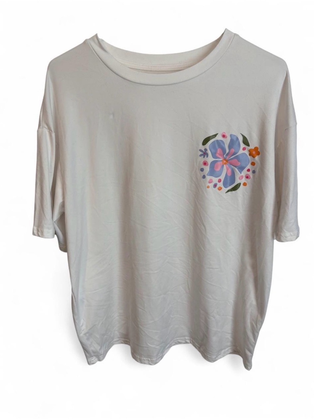 SHEIN White Short Sleeve Tee with Pastel Floral Accent “you are enough”
